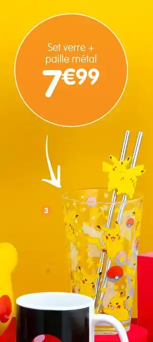 Pokémon set verre et paille en métal