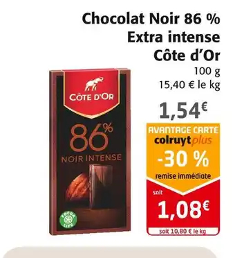 Colruyt Côte d’or chocolat noir 86 % extra intense offre