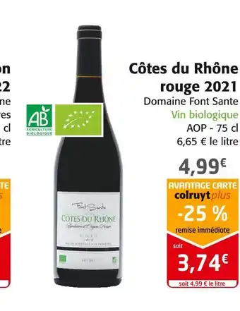 Colruyt Domaine font sante côtes du rhône rouge 2021 offre