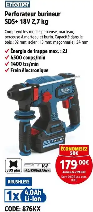 Screwfix Erbauer perforateur burineur sds+ 18v 2,7 kg offre