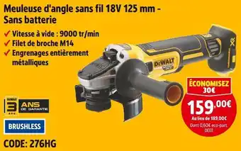 Screwfix Dewalt meuleuse d'angle sans fil 18v 125 mm - sans batterie offre
