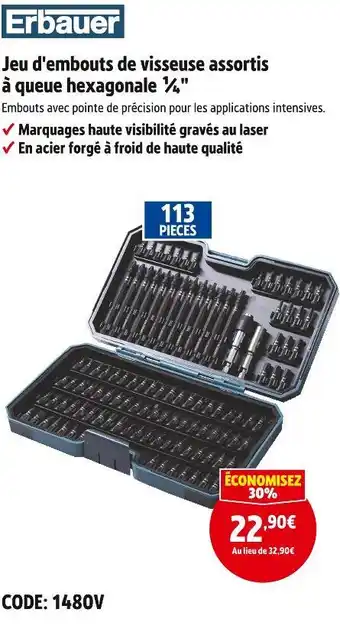 Screwfix Erbauer jeu d'embouts de visseuse assortis à queue hexagonale 1⁄4 offre