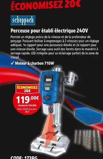 Screwfix Scheppach perceuse pour établi électrique 240v offre