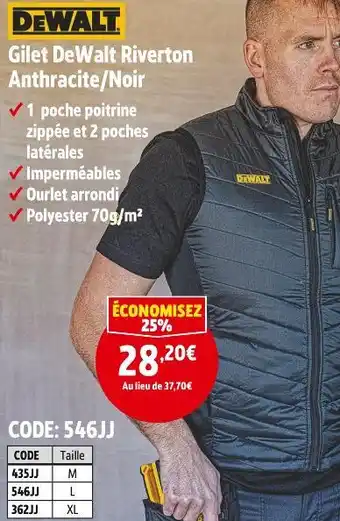 Screwfix Dewalt gilet riverton anthracite/noir offre