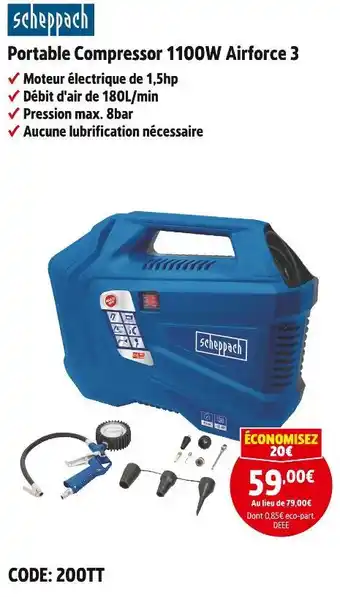 Screwfix Scheppach portable compressor 1100w airforce 3 offre