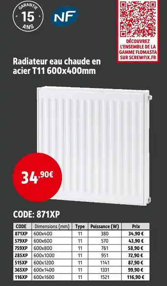 Screwfix Radiateur eau chaude en acier t11 600x400mm offre