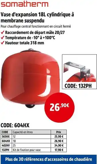 Screwfix Somatherm vase d'expansion 18l cylindrique à membrane suspendu offre