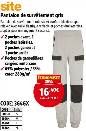 Screwfix Site pantalon de survêtement gris offre