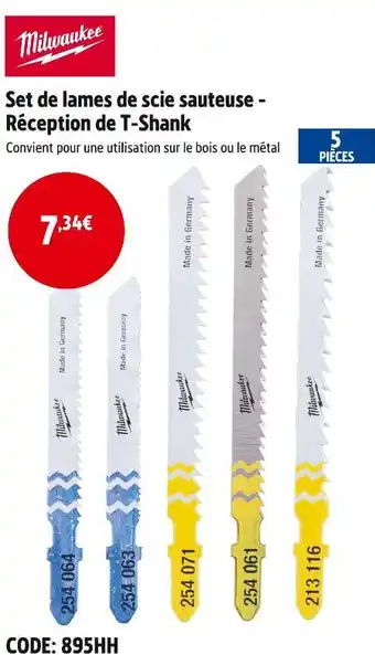 Milwaukee set de lames de scie sauteuse - réception de t-shank