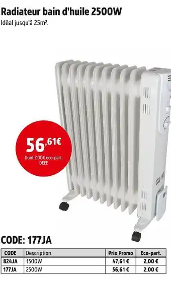 Screwfix Radiateur bain d'huile 2500w offre