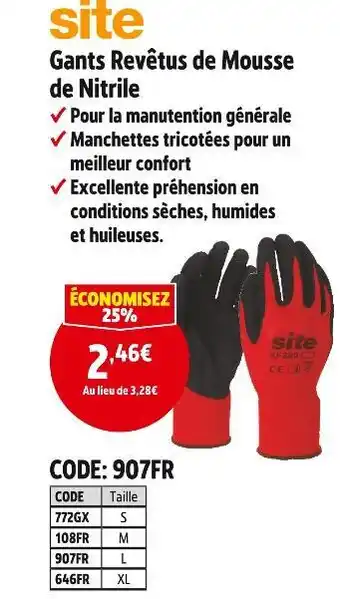 Screwfix Site gants revêtus de mousse de nitrile offre