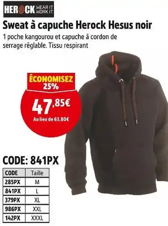 Screwfix Herock sweat à capuche herock hesus noir offre