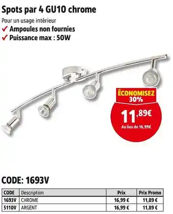 Screwfix Spots par 4 gu10 chrome offre