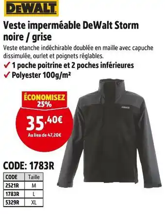 Screwfix Dewalt veste imperméable storm noire / grise offre