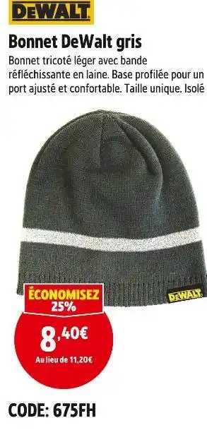 Screwfix Dewalt bonnet gris offre