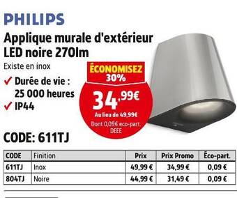 Screwfix Philips applique murale d'extérieur led noire 270lm offre