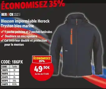 Screwfix Blouson imperméable herock tryston bleu marine offre