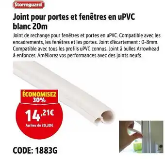 Stormguard joint pour portes et fenêtres en upvc blanc 20m