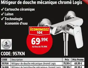 Screwfix Mitigeur de douche mécanique chromé logis offre
