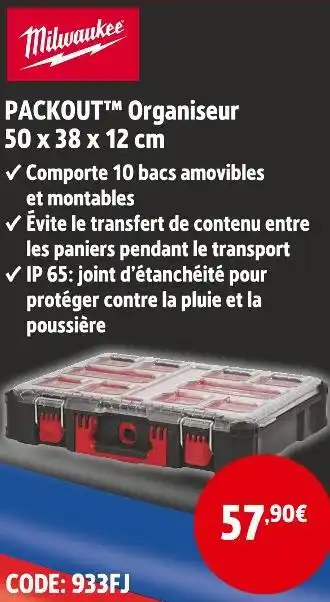 Milwaukee packout tm organiseur 50 x 38 x 12 cm