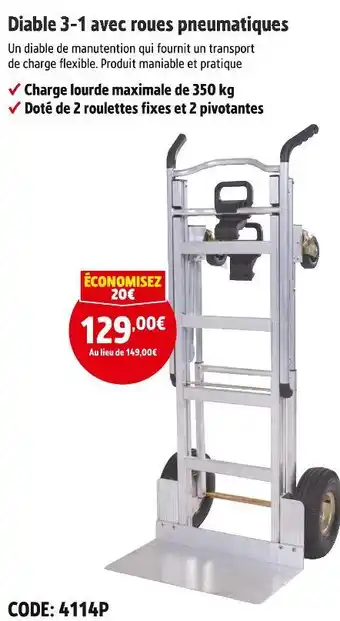 Screwfix Diable 3-1 avec roues pneumatiques offre