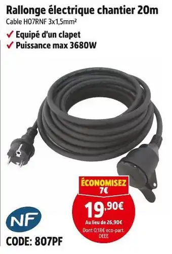 Screwfix Rallonge électrique chantier 20m offre