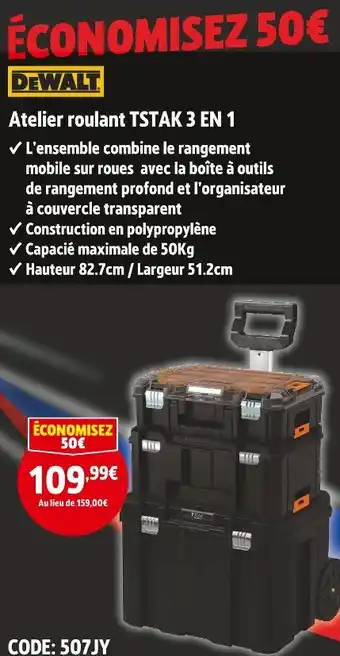 Screwfix Dewalt atelier roulant tstak 3 en 1 offre