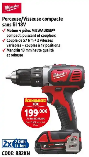 Screwfix Milwaukee perceuse/visseuse compacte sans fil 18v offre