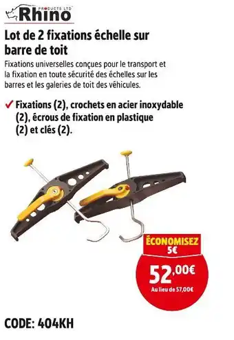 Screwfix Rhino lot de 2 fixations échelle sur barre de toit offre