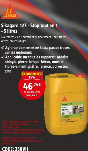 Screwfix Sika sikagard 127 - stop tout en 1 - 5 litres offre