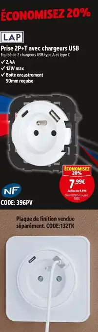 Screwfix Prise 2p+t avec chargeurs usb offre