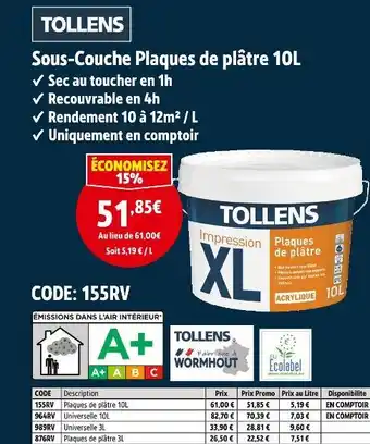 Screwfix Tollens sous-couche plaques de plâtre 10l offre