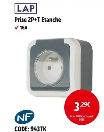 Screwfix Lap prise 2p+t etanche offre