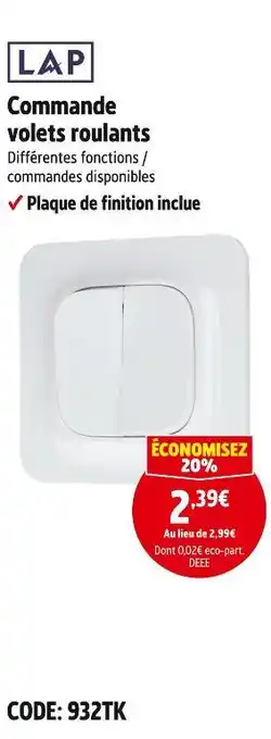 Lap commande volets roulants