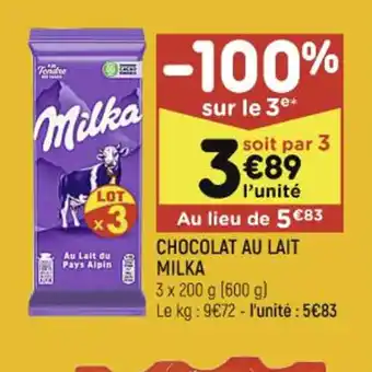 Leader Price CHOCOLAT AU LAIT MILKA offre