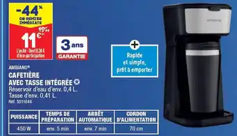 ALDI CAFETIÈRE AVEC TASSE INTÉGRÉE offre