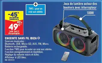 ALDI ENCEINTE SANS FIL IBIZA offre