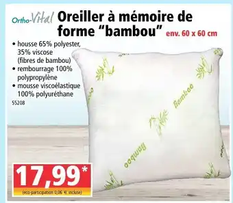 Norma Oreiller à Mémoire de forme bambou offre