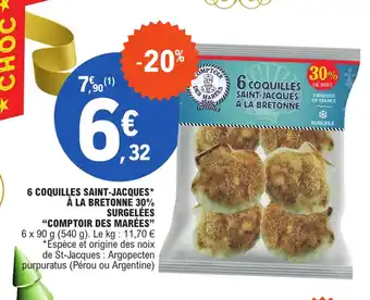 E.Leclerc 6 COQUILLES SAINT-JACQUES À LA BRETONNE 30% SURGELÉES offre
