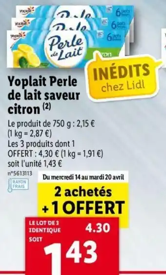 Lidl Yoplait Perle de lait saveur citron offre