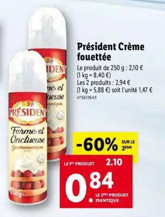 Lidl Président Créme Fouettée offre