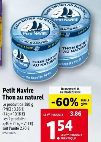 Lidl Petit navire thon an naturel offre