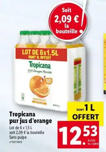 Lidl Tropicana pur jus d'orange offre