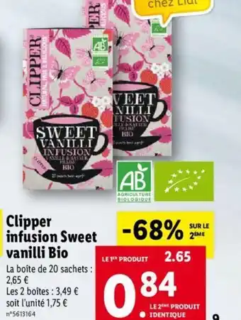 Lidl Clipper infusion Sweet vanilli Bio offre