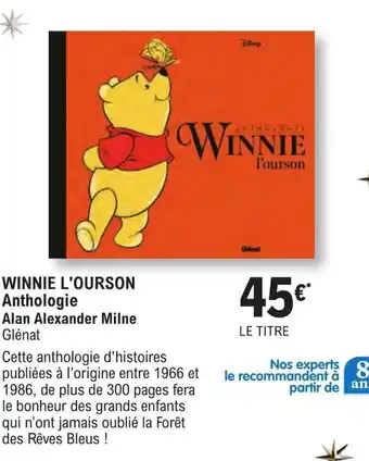 WINNIE L'OURSON Anthologie Alan Alexander Milne Glénat