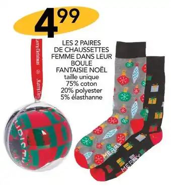 Stokomani Les 2 paires de chaussettes femme dans leur boule fantaisie noël offre