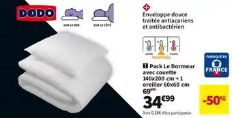 Conforama Dodo pack le dormeur avec couette 140x200 cm + 1 oreiller 60x60 cm le dormeur offre