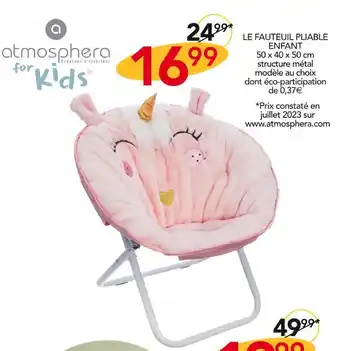 Stokomani Atmosphera le fauteuil pliable enfant offre