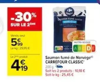 Carrefour Saumon fumé de Norvège CARREFOUR CLASSIC offre