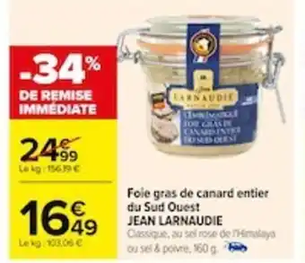 Carrefour Foie gras de canard entier du Sud Ouest offre